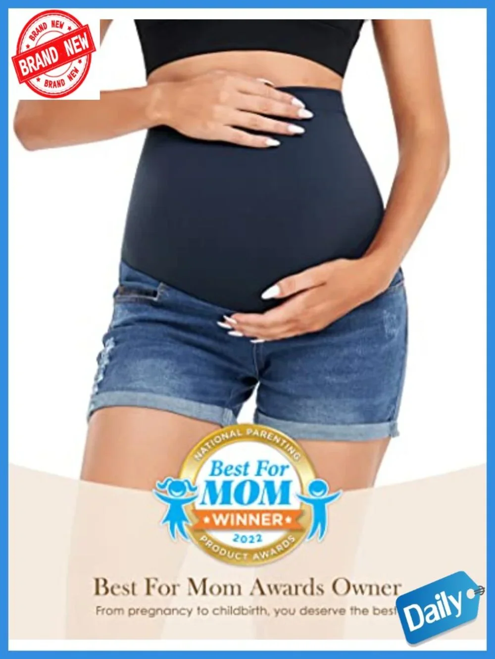 Maternity Jean Shorts Over The Belly Stretchy Denim High Rise
